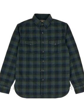Ralph Lauren Double RL Olive and Navy Plaid Button-Down Shirt, size XL